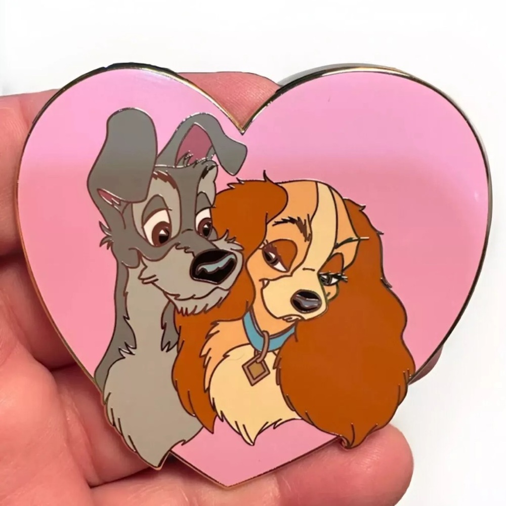 Disney Fantasy Pin Lady and the Tramp Dogs Pink Heart 3" Large Jumbo Collectible
